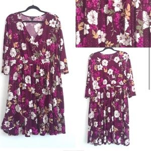 Torrid faux wrap burgundy floral dress size 1